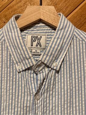 PX Blue & White Striped Men's Button-Down Shirt